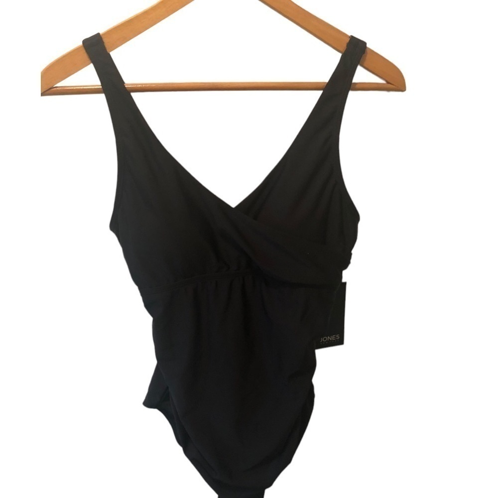 Jones New York Essential Solid Drape Twist One Piece Swimsuit Size M Black